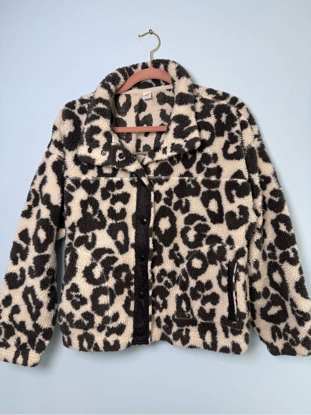 Old Navy Black & Cream Leopard Sherpa Jacket